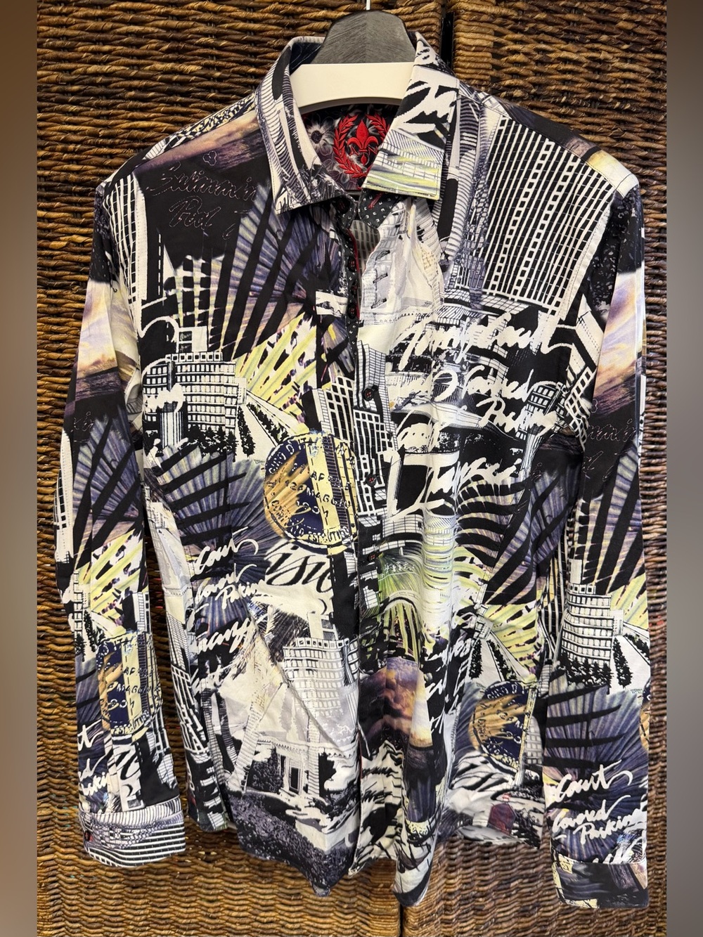 Au-Noir, Men's Graphic Print Long-Sleeve Shirt in Black & White, Euro size:4